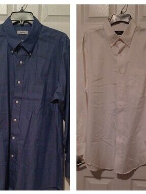 Izod Men's Solid Blue Button-Down And Berkley Jensen White 16.5 Dress Shirts